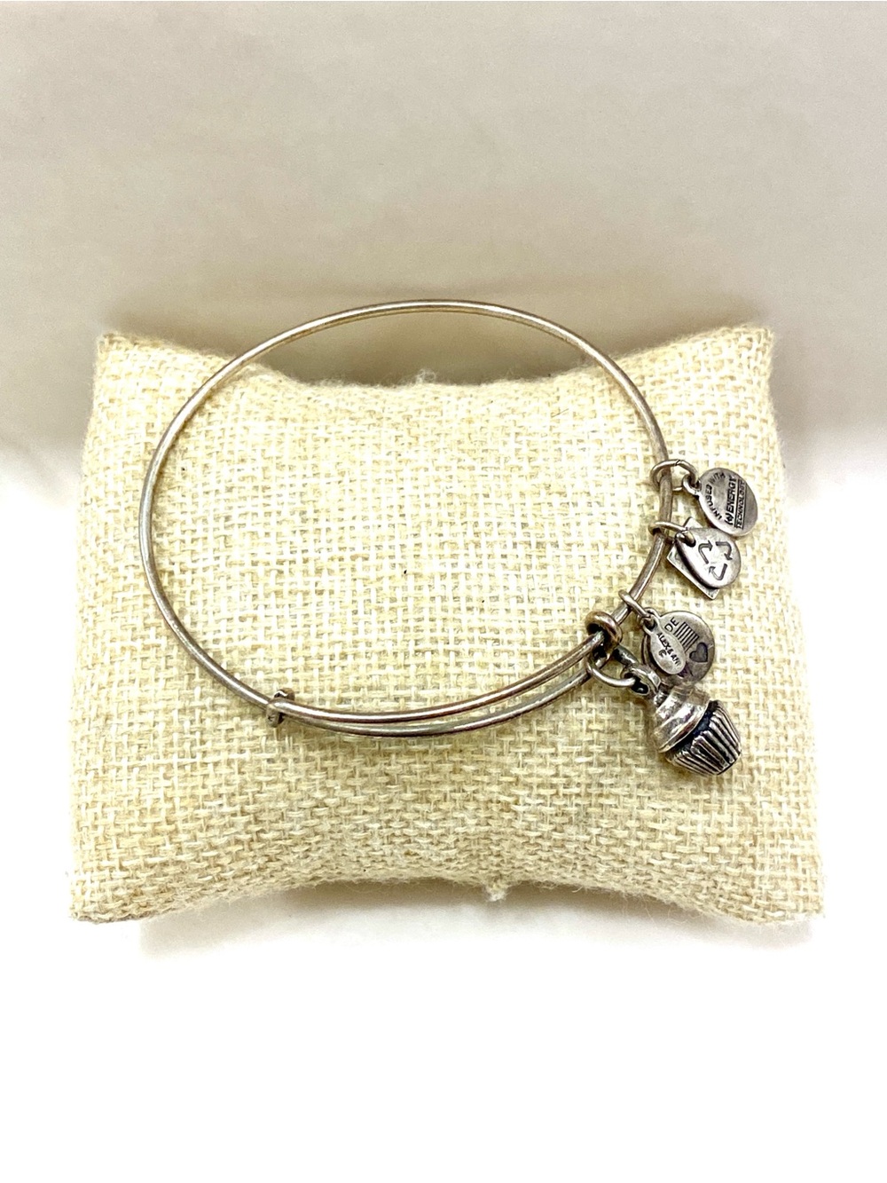 Alex and Ani Silver Tone Cupcake Charm Bangle Bracelet